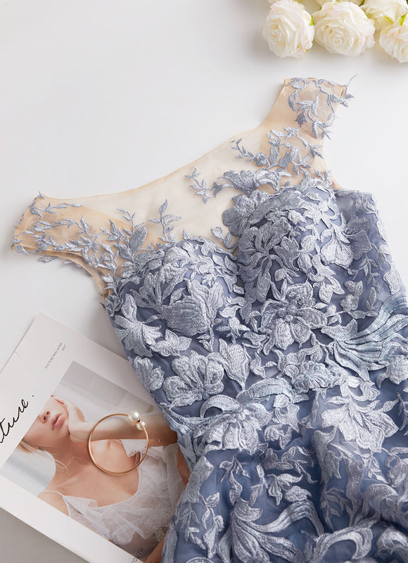 Robe Pastel Bleu Trapèze Épaules Dénudées - gallery 2
