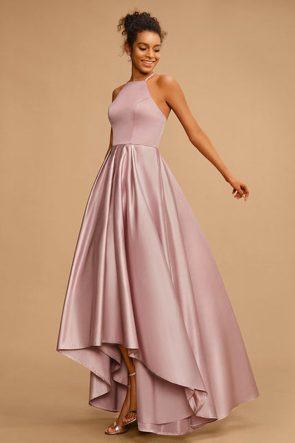 Robe Pastel Rose Satin Trapèze Élégante - gallery 3