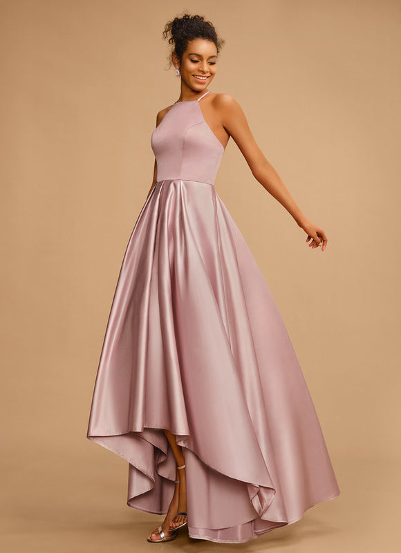 Robe Pastel Rose Satin Trapèze Élégante - gallery 3