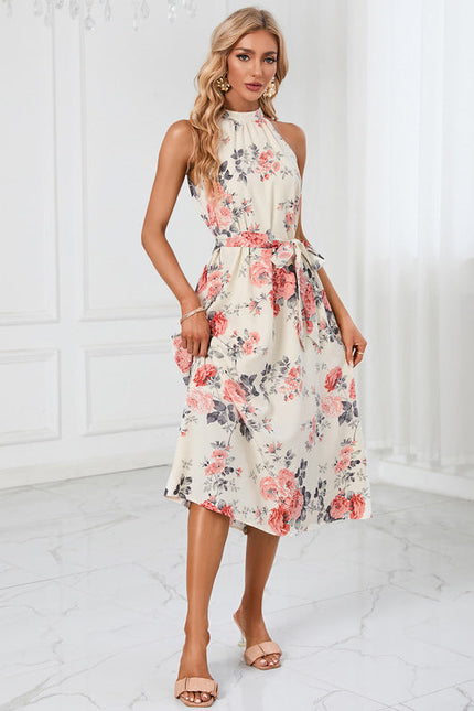 Robe Pastel Verte Imprimée Fleuri Midi - gallery 1