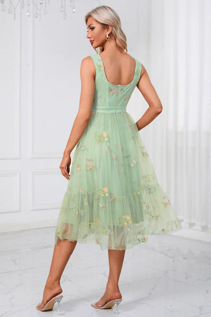Robe Pastel Verte Col Cœur Tulle Élégante - gallery 2