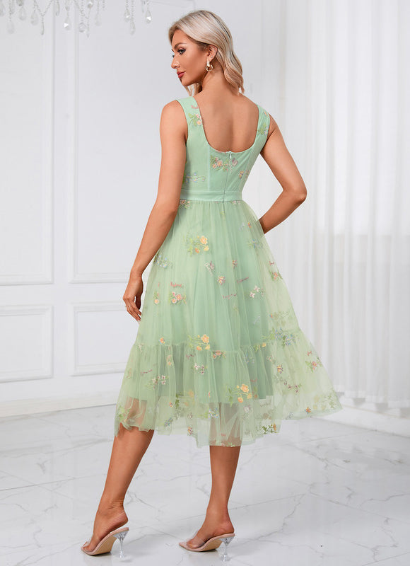 Robe Pastel Verte Col Cœur Tulle Élégante - gallery 2