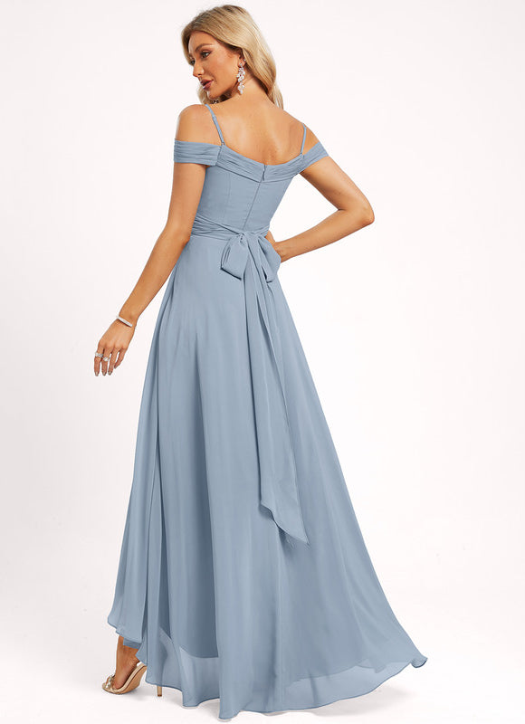 Robe Pastel Décolleté Asymétrique Rose Mauve - gallery 1
