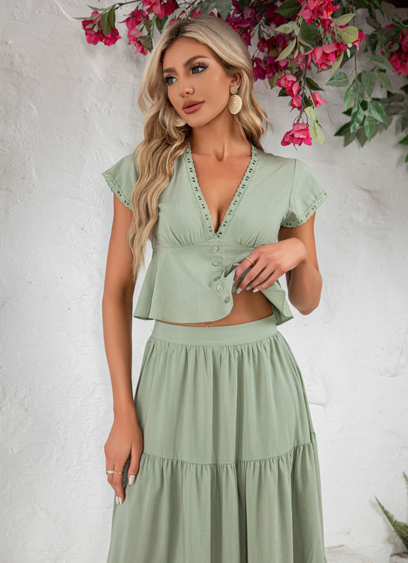 Robe Pastel Vert À Volants Midi - gallery 1