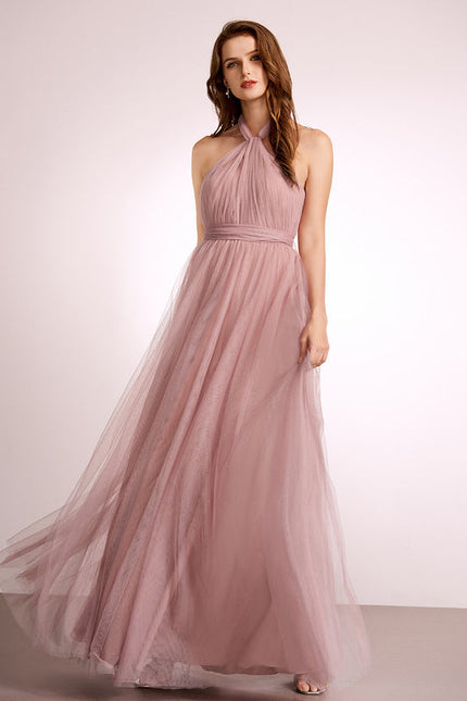 Robe Pastel Rose Décolleté Asymétrique Tulle - gallery 7