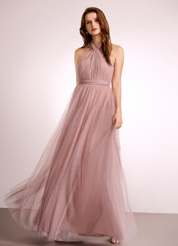 Robe Pastel Rose Décolleté Asymétrique Tulle - gallery 7