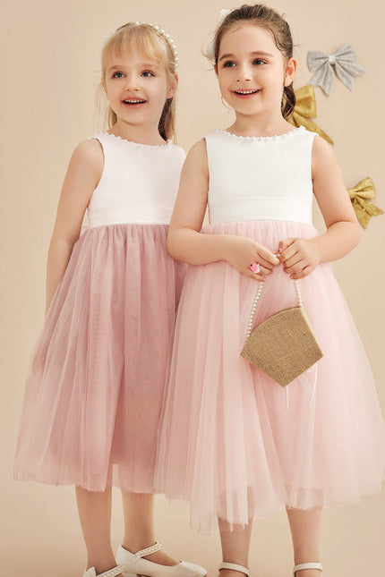 Robe Pastel Rose Satin Tulle Mariage Fille - gallery 7