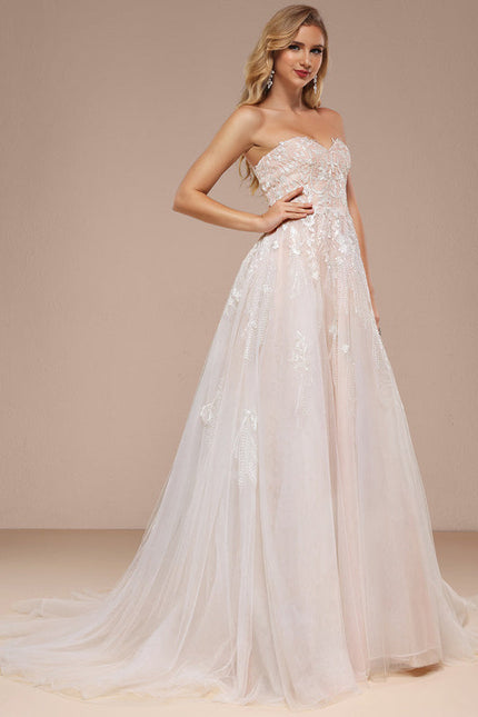 Robe Pastel Rose Épaules Dénudées Traîne Longue - gallery 5
