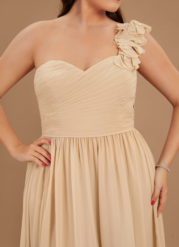 Robe Pastel Beige Décolleté Asymétrique Florale - gallery 6