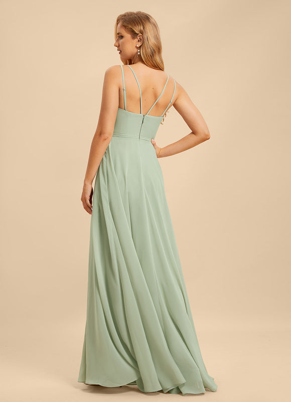 Robe Pastel Verte Col Carré Élégante - gallery 1