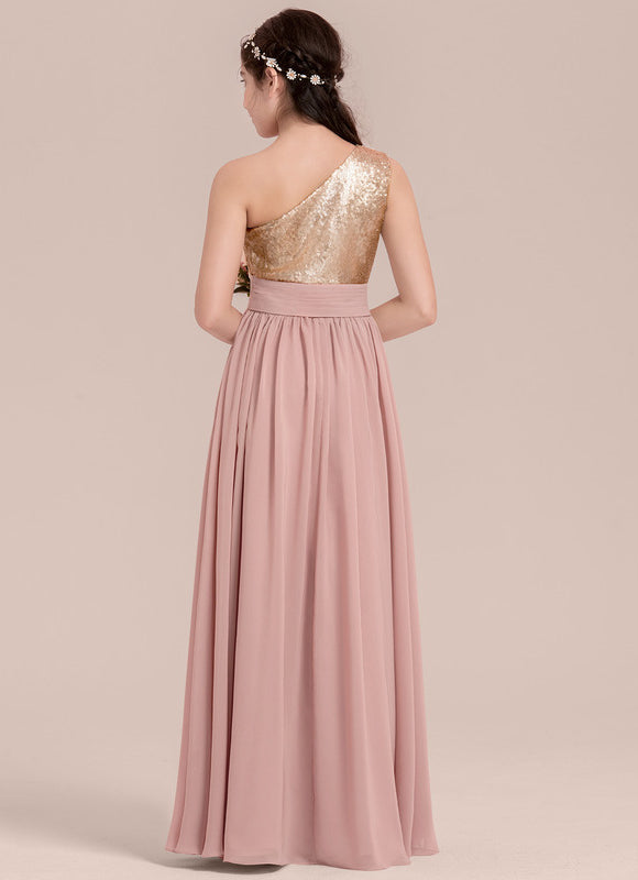 Robe Pastel Demoiselle D'Honneur Rose Paillettes - gallery 3