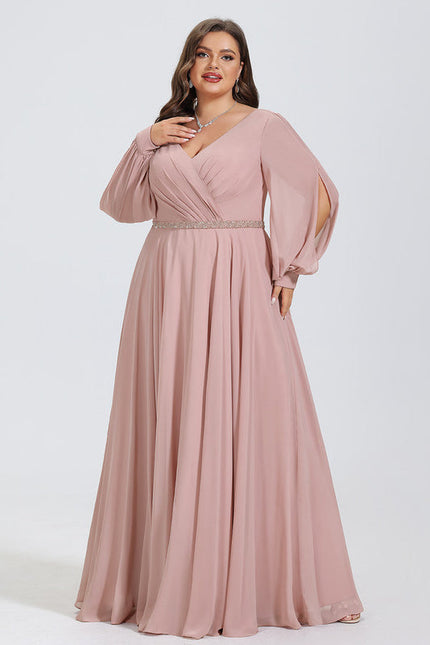 Robe Pastel Rose Trapèze Col V Élégant - gallery 9