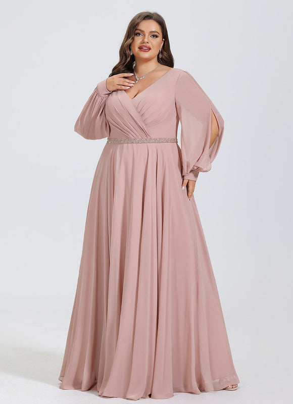 Robe Pastel Rose Trapèze Col V Élégant - gallery 9