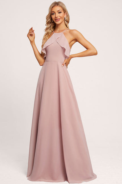 Robe Pastel Rose Trapèze Longueur Ras Du Sol
