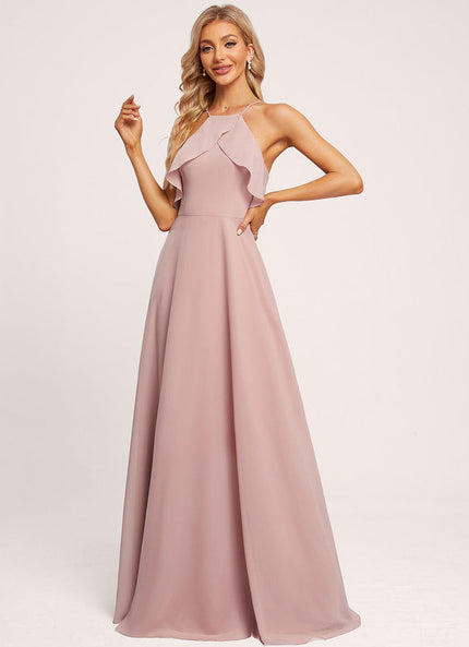 Robe Pastel Rose Trapèze Longueur Ras Du Sol