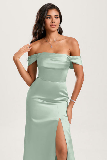 Robe Pastel Verte Sirène Épaule Dénudée - gallery 4