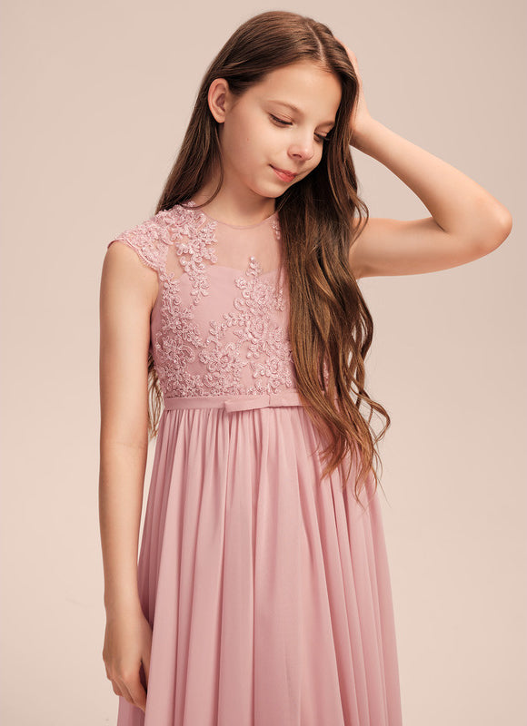 Robe Pastel Rose Col Rond Longue Dentelle - gallery 5