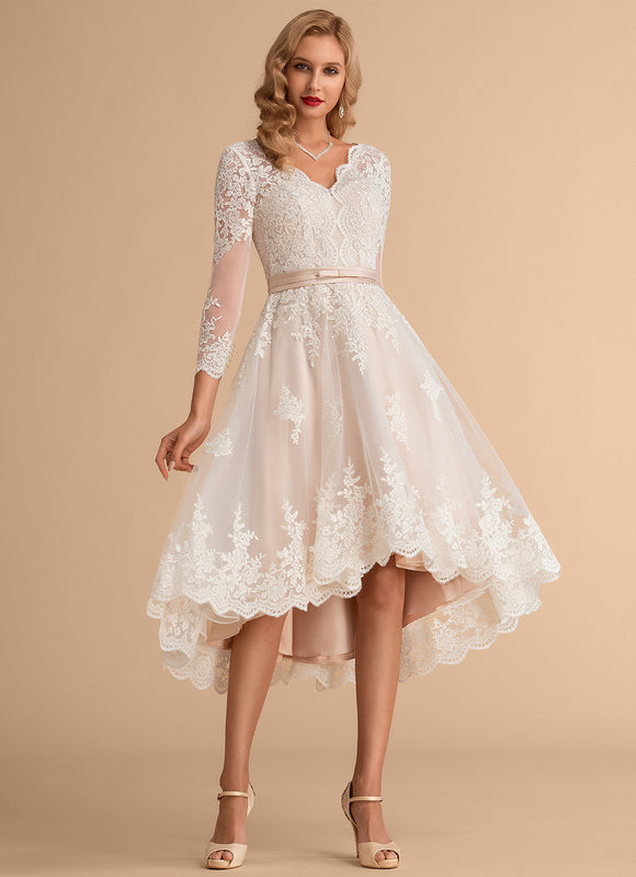 Robe Pastel Mariage Rose Poudré Dentelle