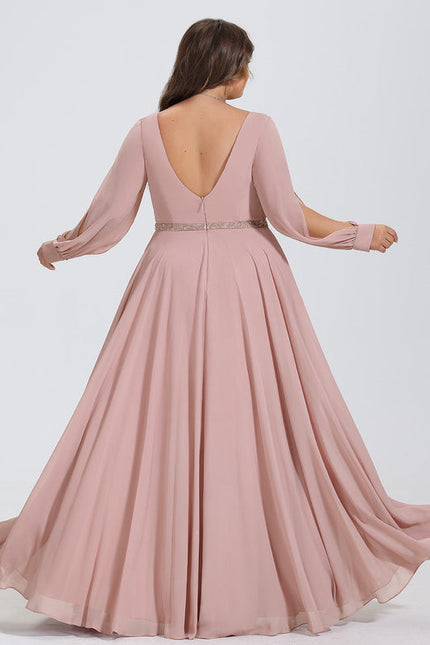 Robe Pastel Rose Trapèze Col V Élégant - gallery 6