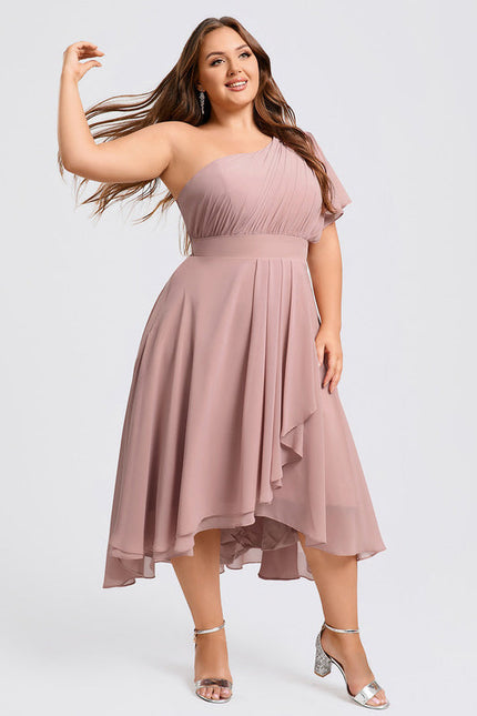 Robe Pastel Rose Décolleté Asymétrique Volants - gallery 6