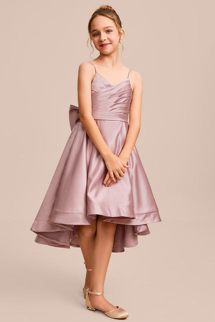 Robe Pastel Rose Satin Col V Junior - gallery 4