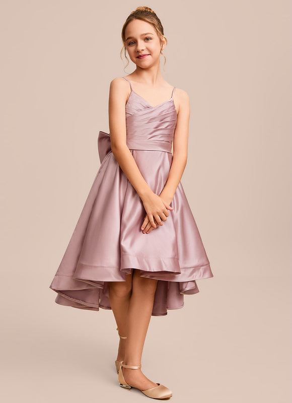 Robe Pastel Rose Satin Col V Junior - gallery 4