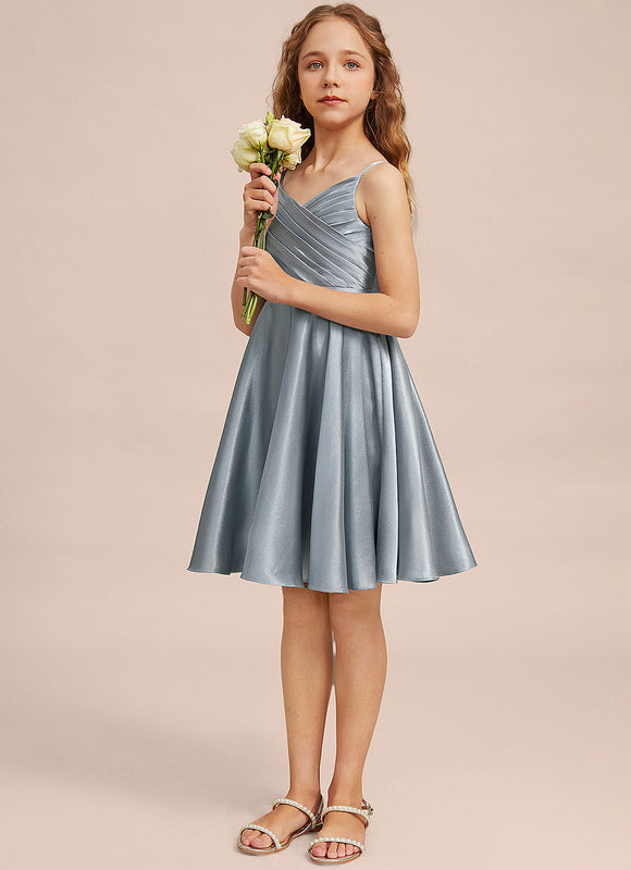 Robe Pastel Bleu Satin Trapèze Junior