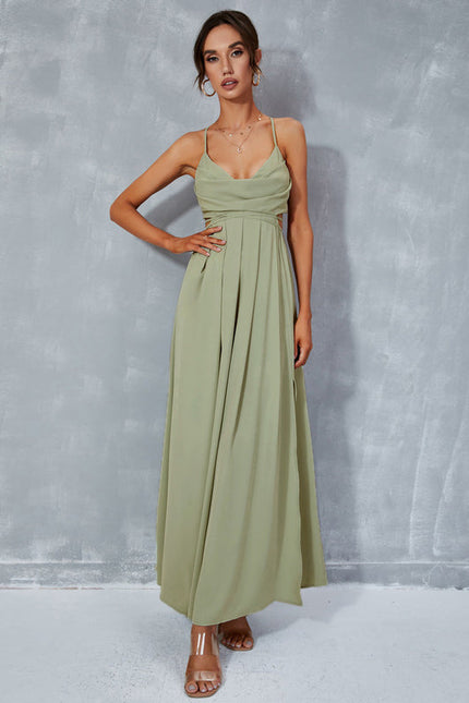 Robe Pastel Vert Mousse Plissée Maxi - gallery 4