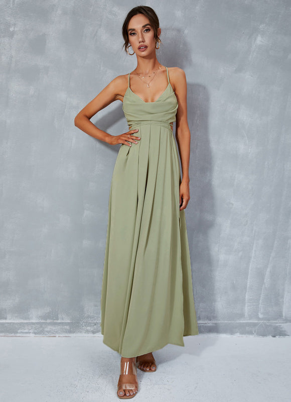 Robe Pastel Vert Mousse Plissée Maxi - gallery 4