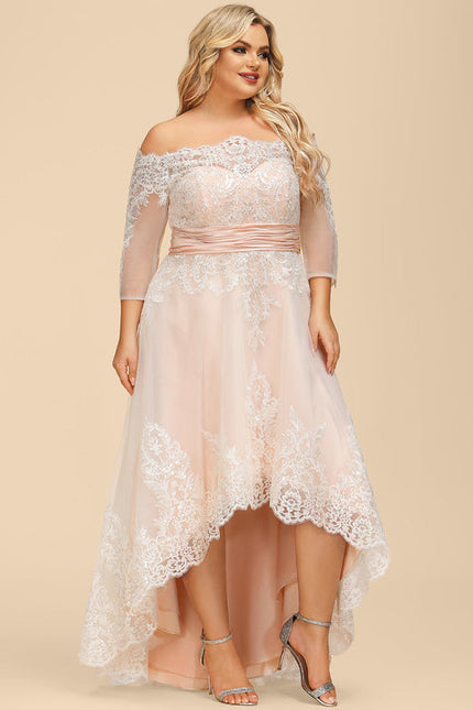 Robe Pastel Saumon Asymétrique Dentelle Chic - gallery 8