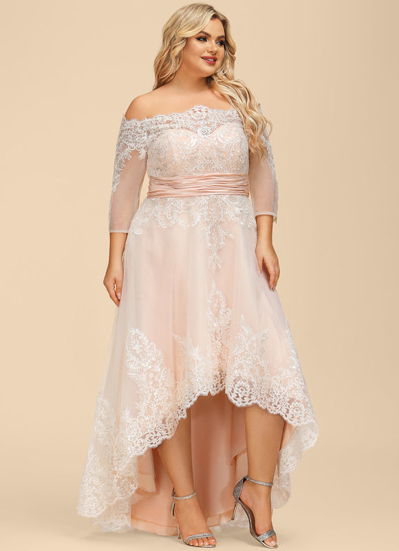 Robe Pastel Saumon Asymétrique Dentelle Chic - gallery 8