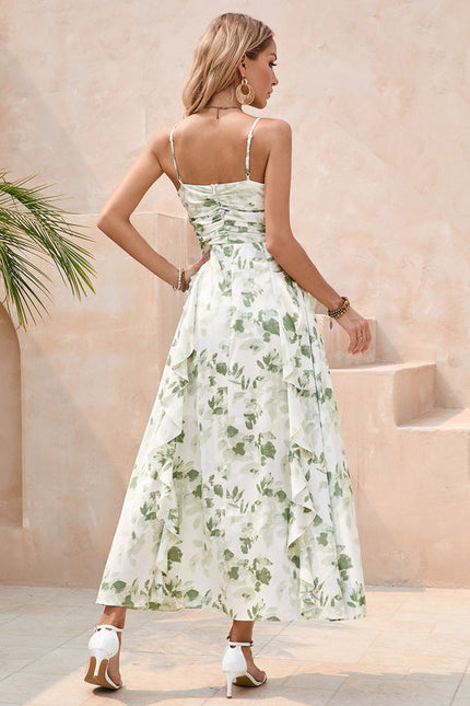 Robe Pastel Verte Fleurie Satin Maxi - gallery 2