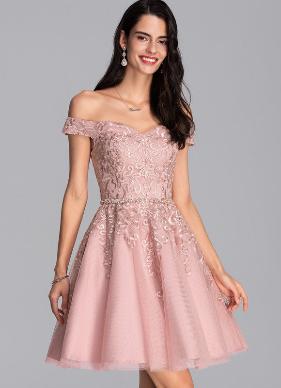 Robe Pastel Rose Tulle Paillettes Élégante - gallery 2