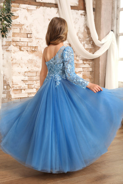 Robe Pastel Bleue Asymétrique Fille Mariage - gallery 6
