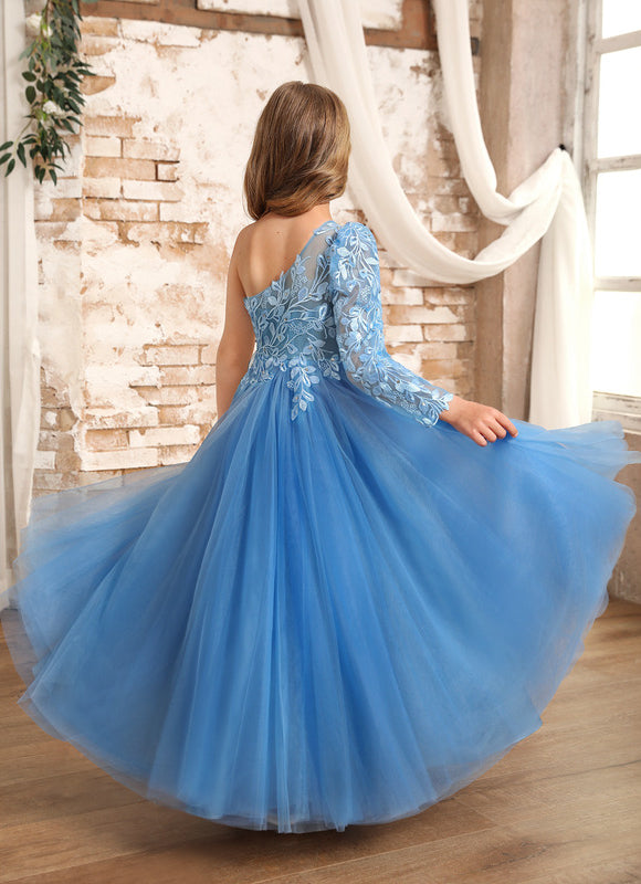 Robe Pastel Bleue Asymétrique Fille Mariage - gallery 6