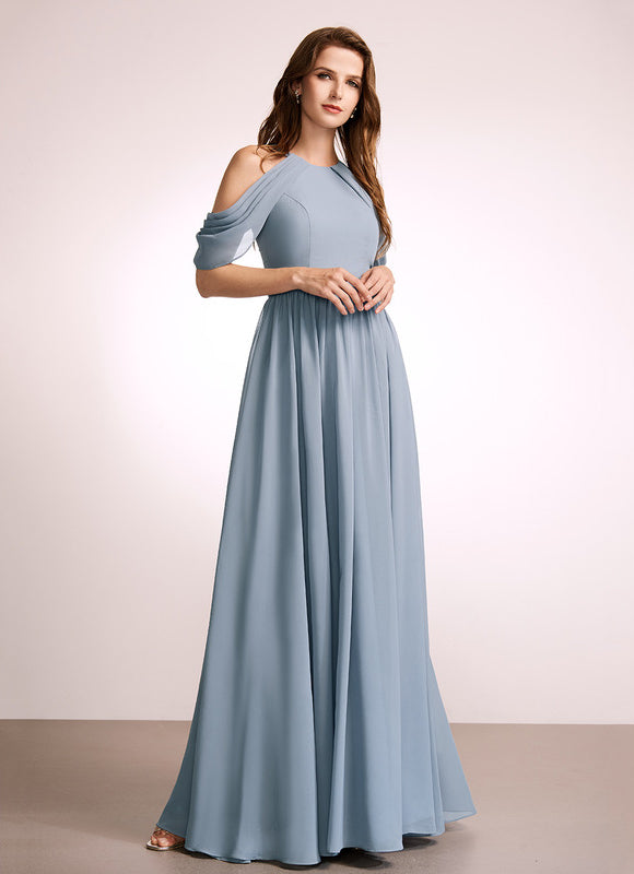 Robe Pastel Bleu Col Montant Trapèze - gallery 1