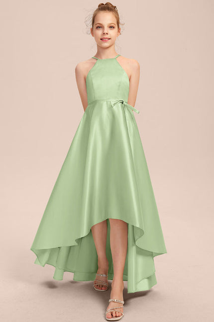 Robe Pastel Satin Bleu-Vert Trapèze Asiatique - gallery 2