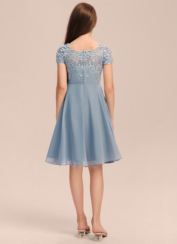 Robe Pastel Bleu Col Carré Dentelle - gallery 2