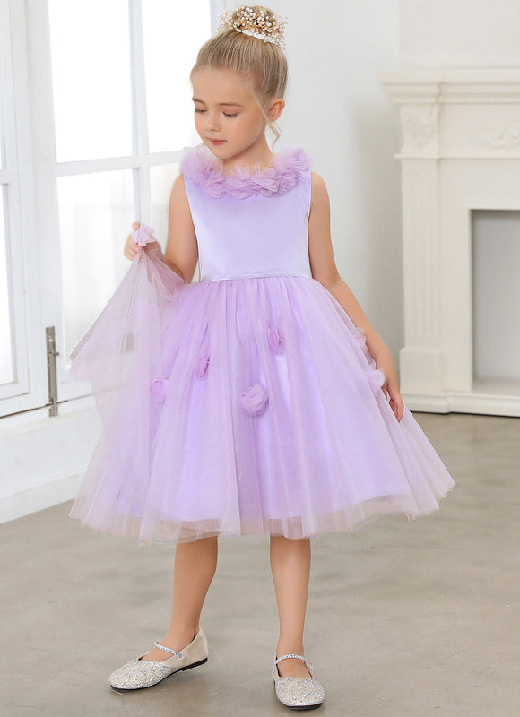 Robe Pastel Lilas Col Rond Satin Tulle - gallery 7