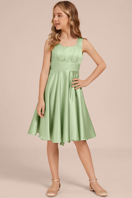 Robe Pastel Verte Satin Trapèze Genou - gallery 4