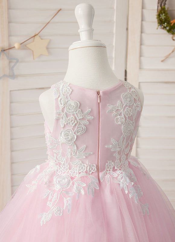 Robe Pastel Rose Col Rond Asymétrique Dentelle - gallery 3