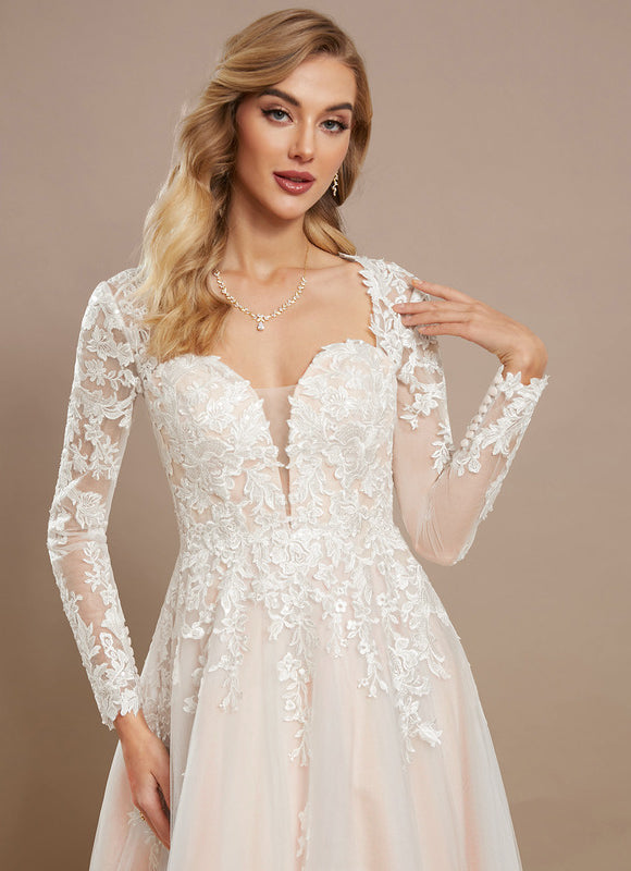Robe Pastel Blanche Col V Traîne Tulle - gallery 3