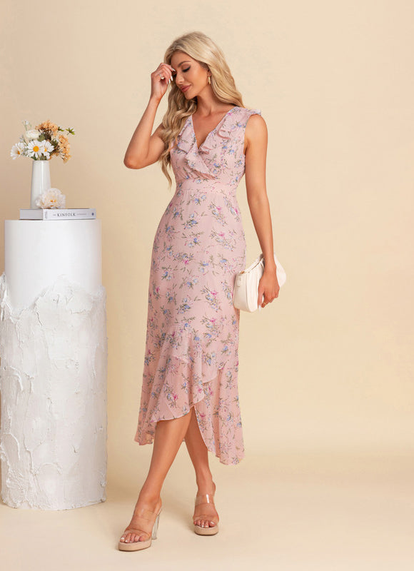 Robe Pastel Rose À Volants Fleurie - gallery 2