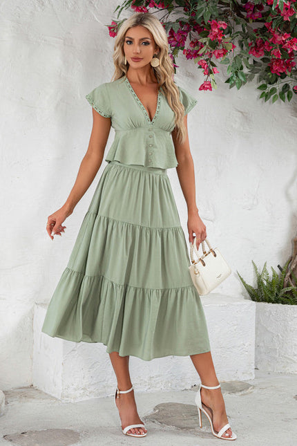 Robe Pastel Vert À Volants Midi - gallery 6