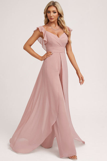 Robe Pastel Rose Demoiselle D'Honneur Volants - gallery 3