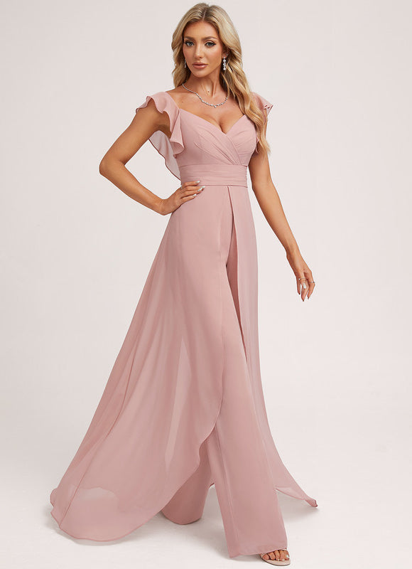 Robe Pastel Rose Demoiselle D'Honneur Volants - gallery 3