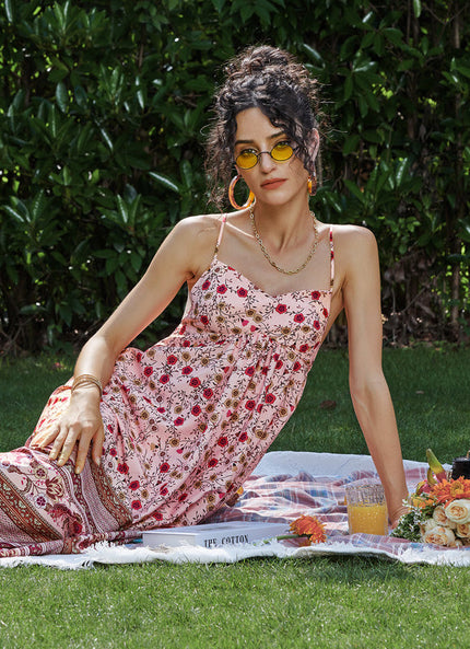 Robe Pastel Rose Imprimé Fleuri Maxi