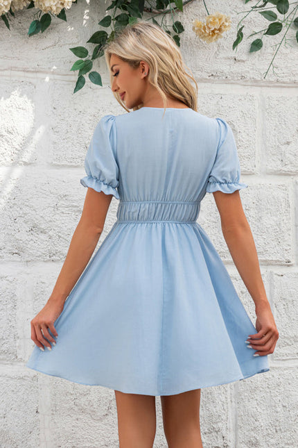 Robe Pastel Verte Col V À Volants - gallery 2