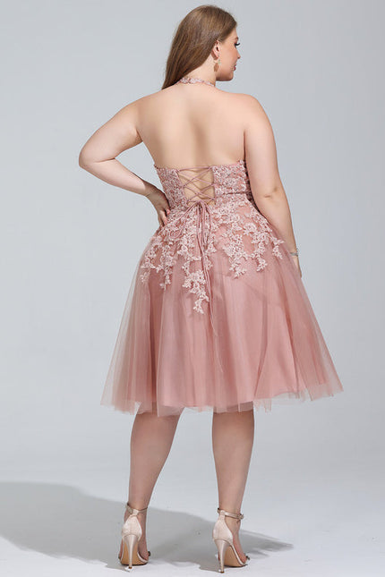 Robe Pastel Rose Trapèze Col Rond - gallery 6