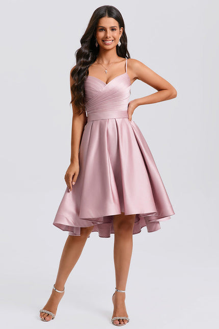 Robe Pastel Rose Trapèze Satiné Élégante - gallery 2